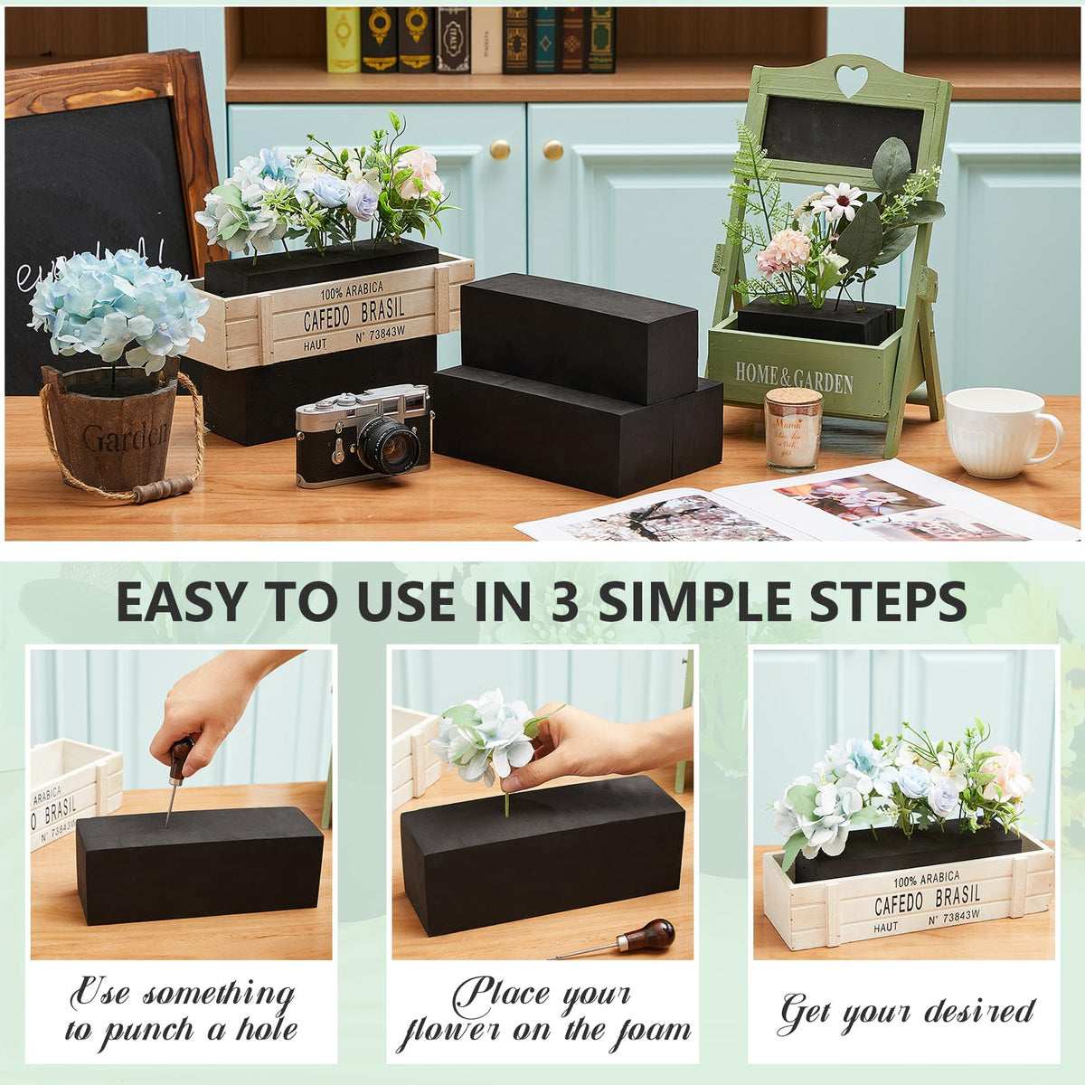 Lallisa 4 Pcs Reusable Floral Foam Blocks Water Weather Resistant Dry Floral Foam for Artificial Flower Arrangements Outdoor Flower Boxes Outside Hanging Planters Wedding Home Decor (9 x 3 x 3")