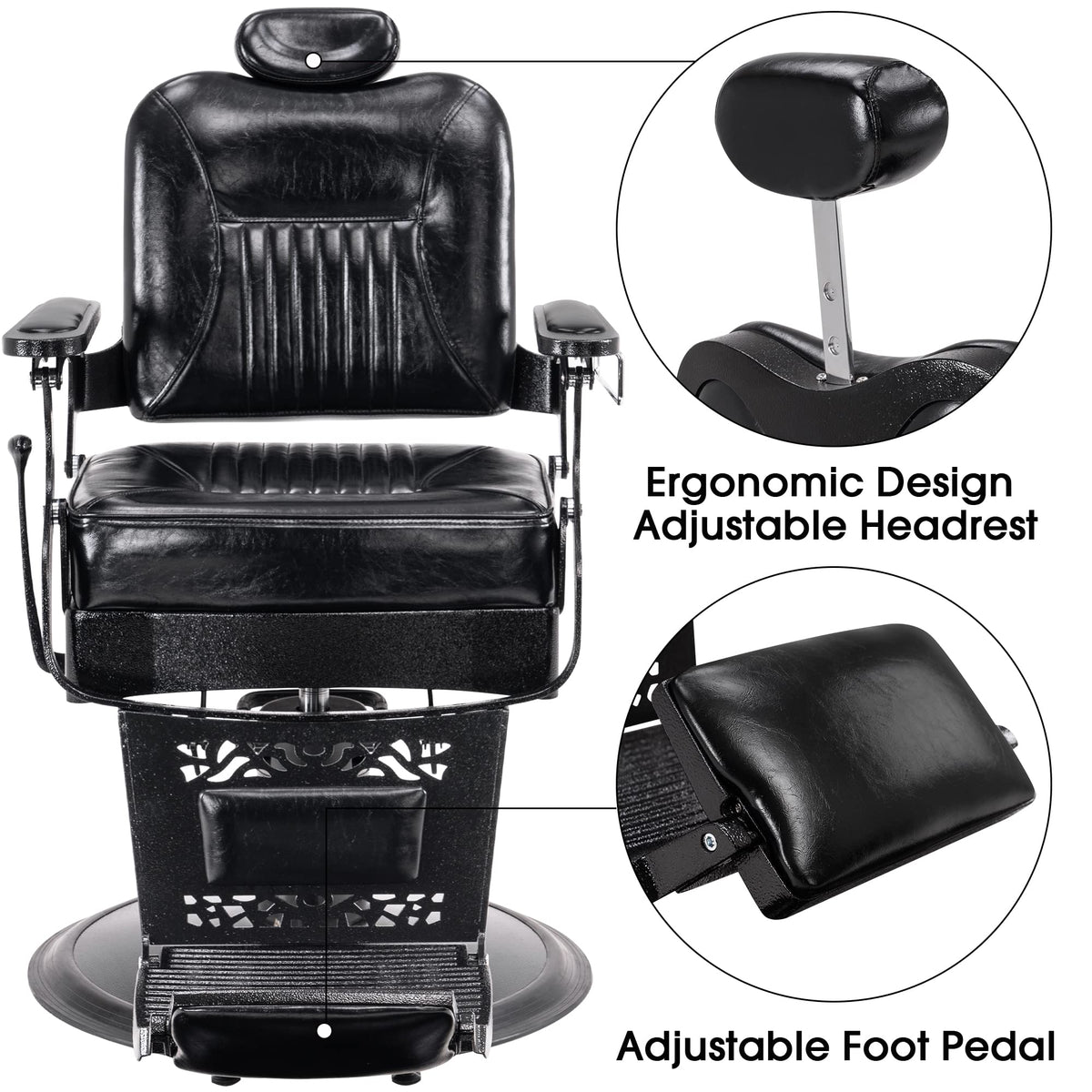 BarberPub Heavy Duty Metal Vintage Barber Chair All Purpose Hydraulic Recline Salon Beauty Spa Chair Styling Equipment 2925 (All Black)