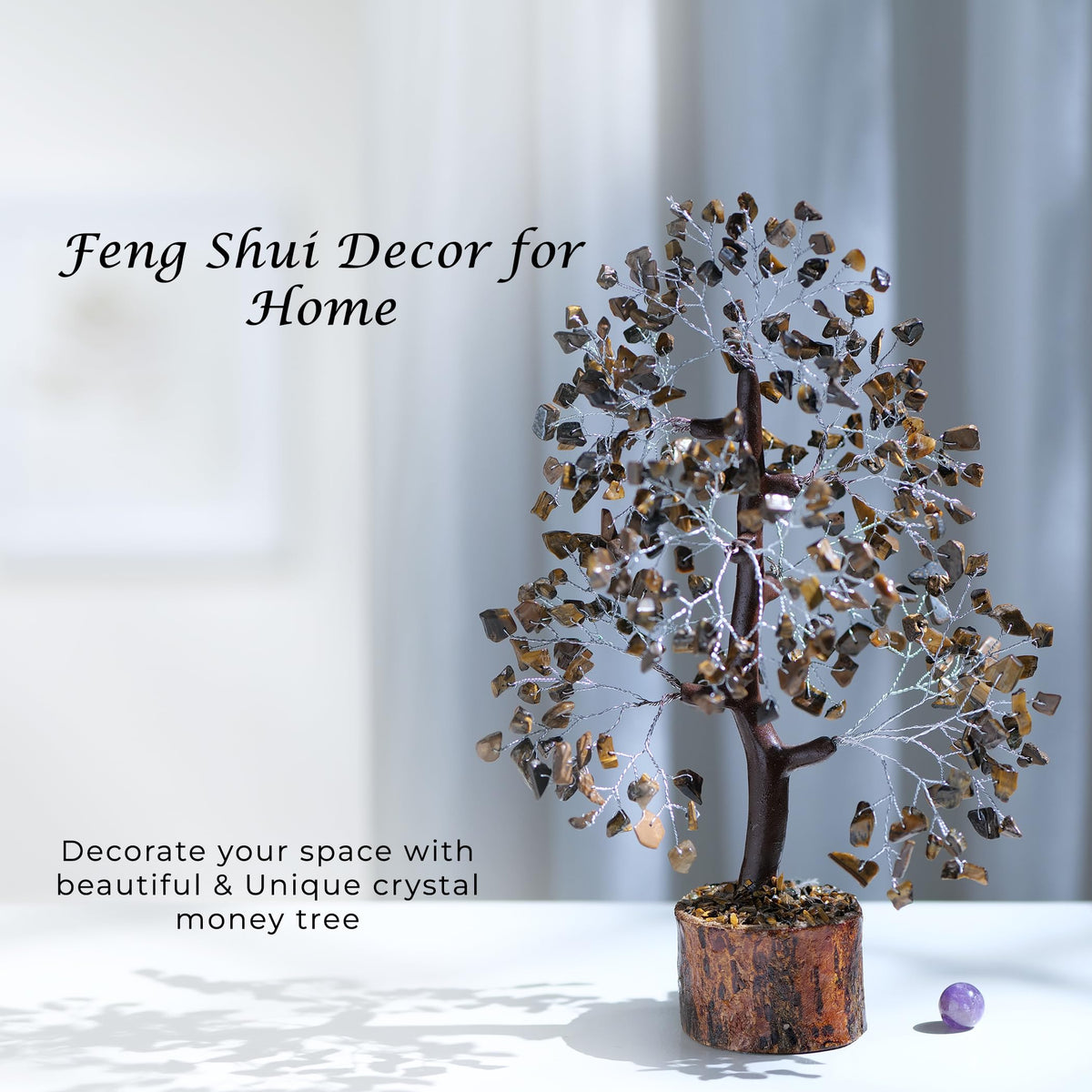 PYOR Tigers Eye, Healing Crystal Tree, Office Decor for Women, Gem Tree, Tiger Eye Stone, Good Luck Gifts, Money Crystal Stone, Positive Energy Decor, Gemstone Bonsai