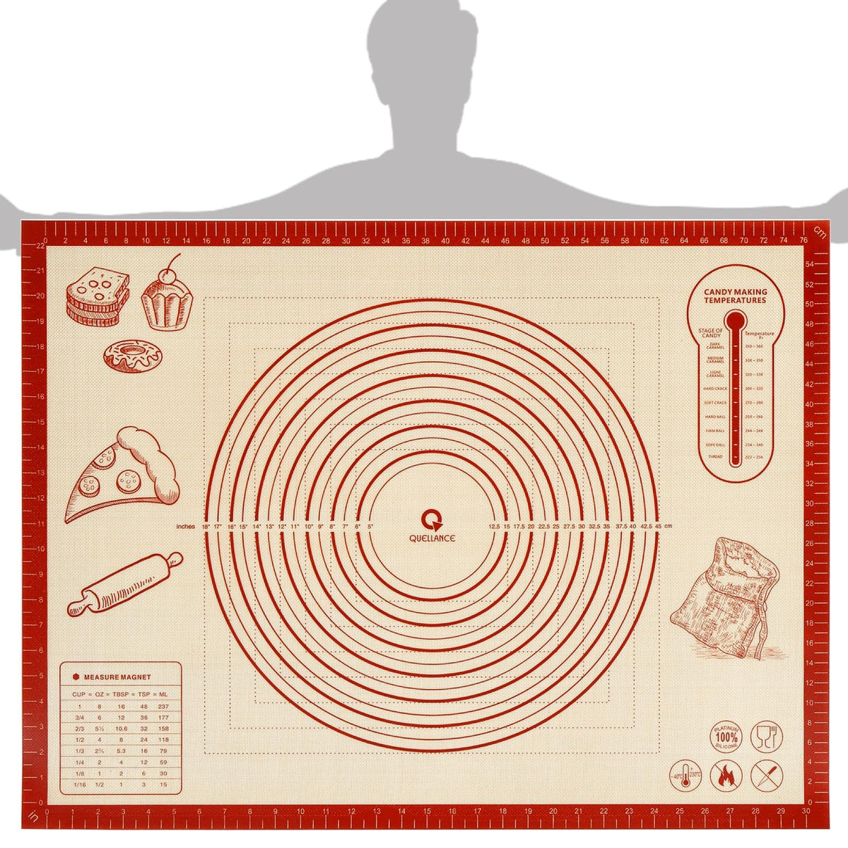 Silicone Baking Pastry Dough Mat - 32x24Inch Extra Large Cookie Bread Rolling Mats Sheet, Nonstick Kitchen Counter Kneading Board, Thick Reusable Pie Cookies Pizza Fondant Making Matt with Measurement