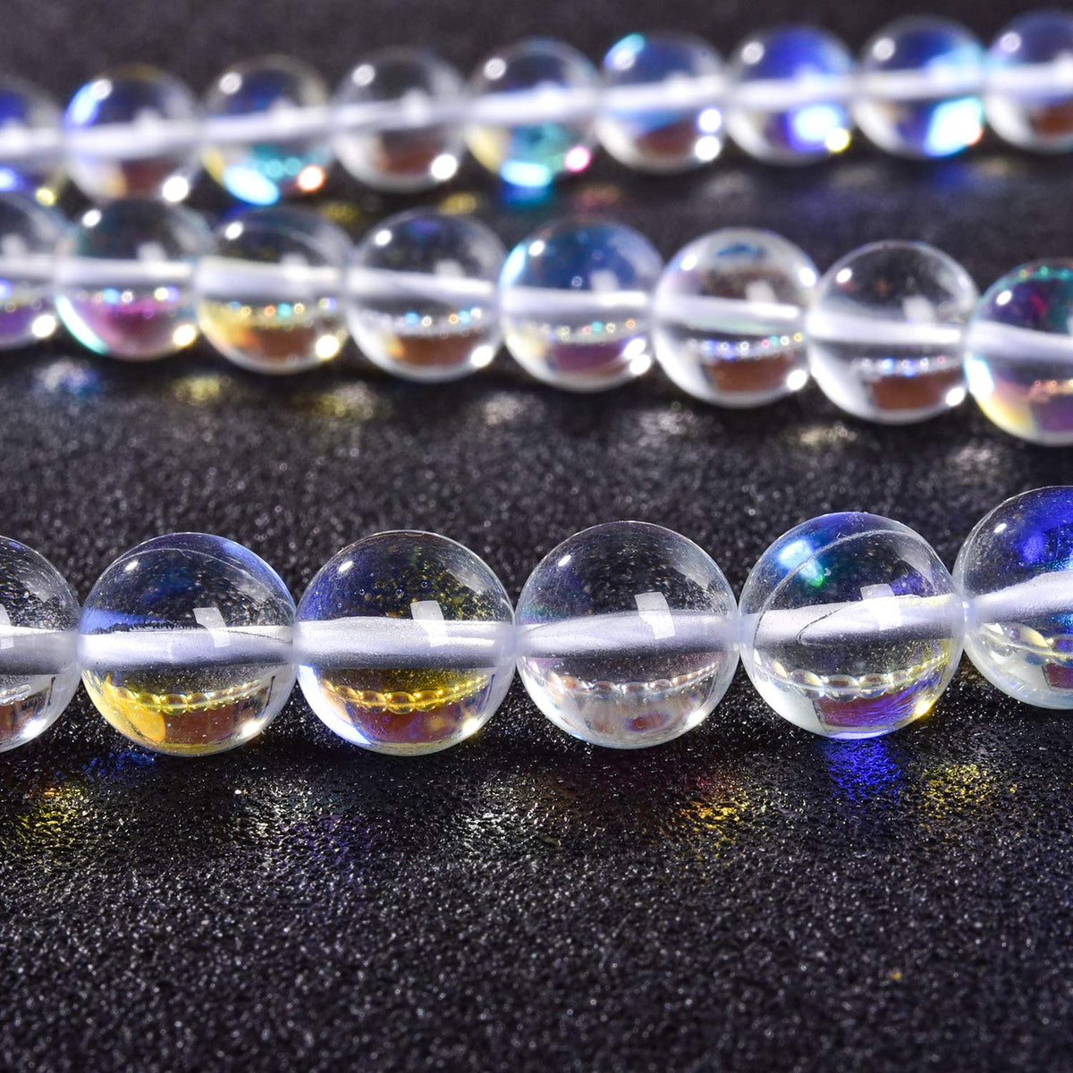 Asingeloo 60PCS 6mm White Angel Aura Round Gemstones Polished Mermaid Aura Moonstone Beads Smooth Stone Loose Beads Crystal Quartz for DIY Jewelry Making 1 Strand 15”