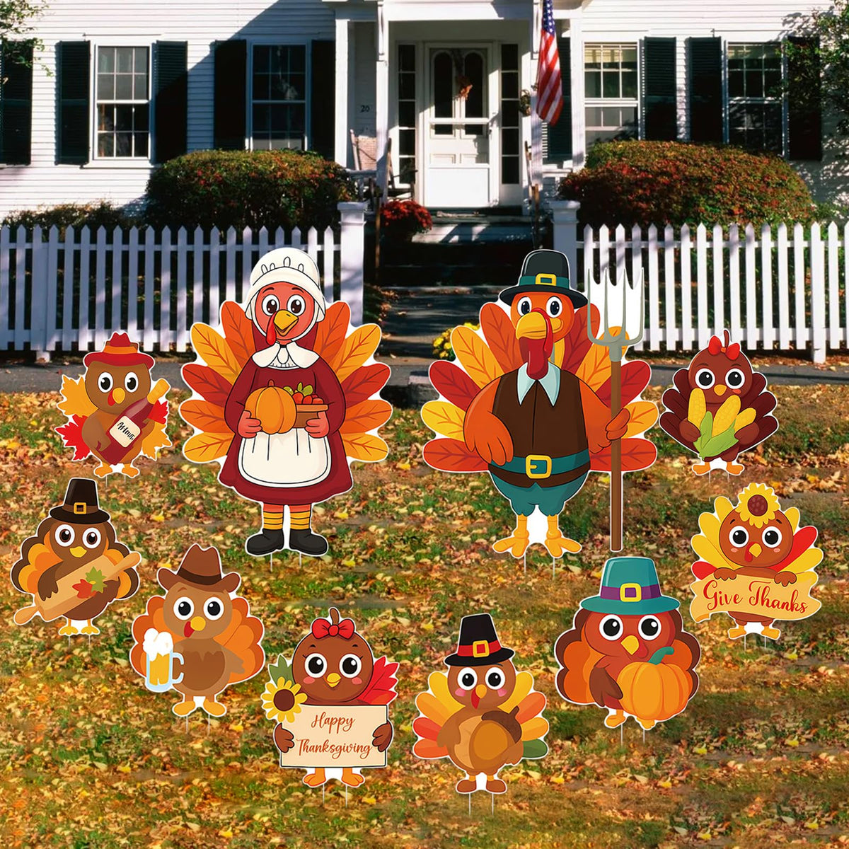 10PCS 20x12Inch Thanksgiving Yard Signs with Stakes Outdoor Turkey Decorations Waterproof Thanksgiving Lawn Decor for Garden Porch Farmhouse Party