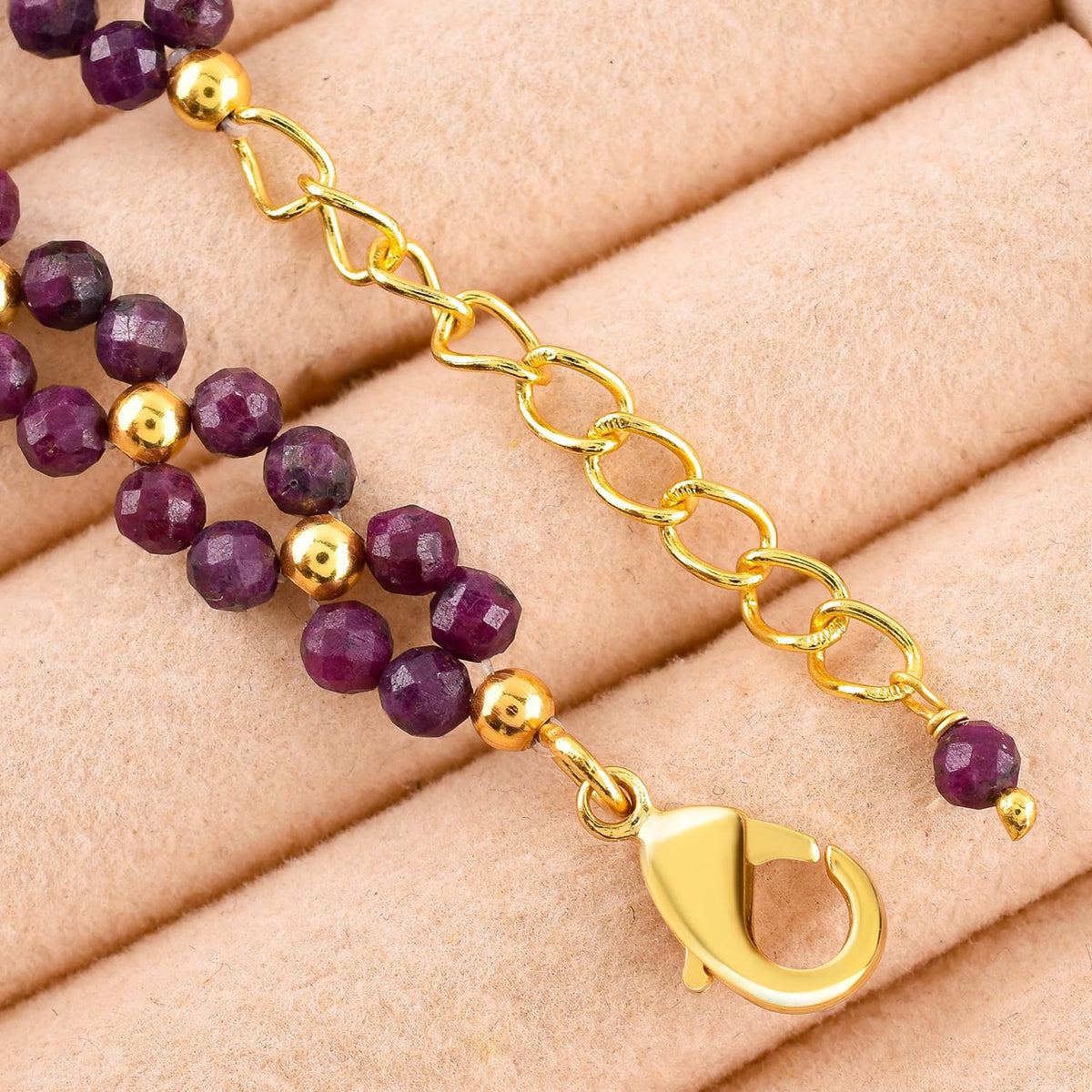 InfinityGemsArt Artisan Ruby Bracelet for Women – Natural July Birthstone Pink Gemstone, Handmade 14K Gold Plated Adjustable Chain, Dainty Chakra Jewelry, Christmas Gift for Her