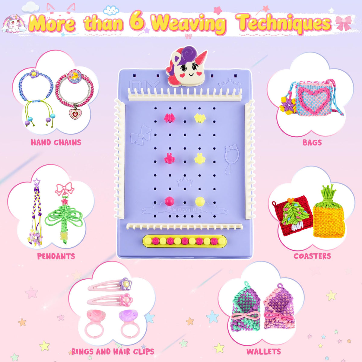 Nicella Multi-Functional 400+ Pcs Friendship Bracelet Making Kit for Girls,Weaving Loom Kit Toys, Craft Kits for Kids,Age 6-12 Year Old Girls Gifts Ideas, Bracelet & Coaster & Bag Weaving Making kit