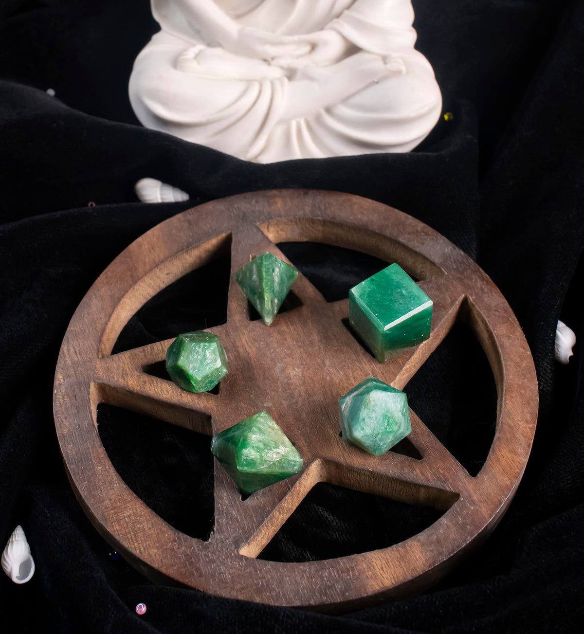 Crocon Green Aventurine 5Pcs Platonic Solids Crystal Geometry Set, Platonic Solids Sacred Geometric Stones for Meditation Reiki Balancing Healing Chakra Stone Cleansing Spiritual Good Luck (15-20 mm)