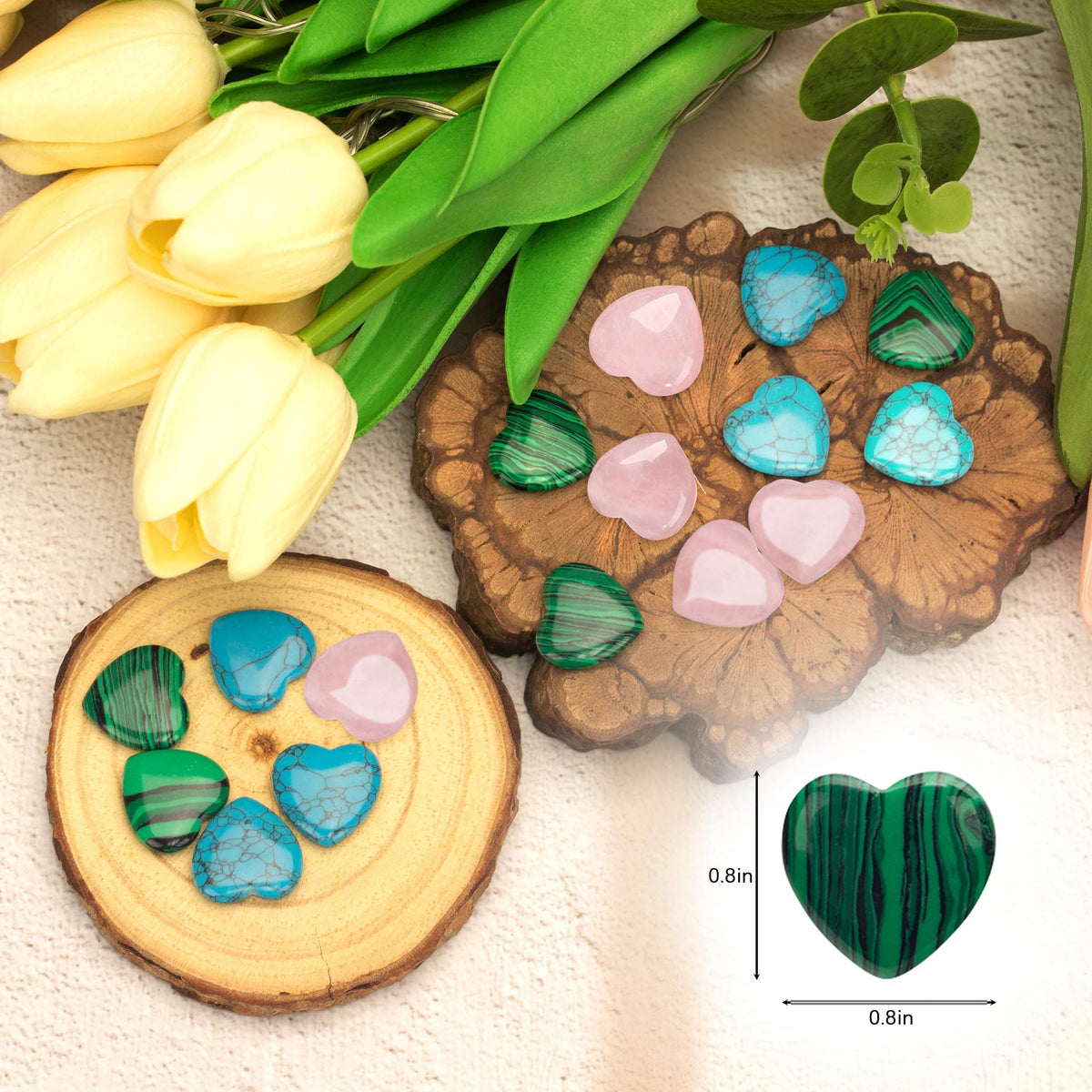 Xyntara 10 Pcs Heart Healing Crystal Stones, Quartz Worry Stones, Valentines Gift for Women, Love Carved Palm Gemstone for Reiki Energy Balancing Meditation 0.8 in (Green Turquoise)