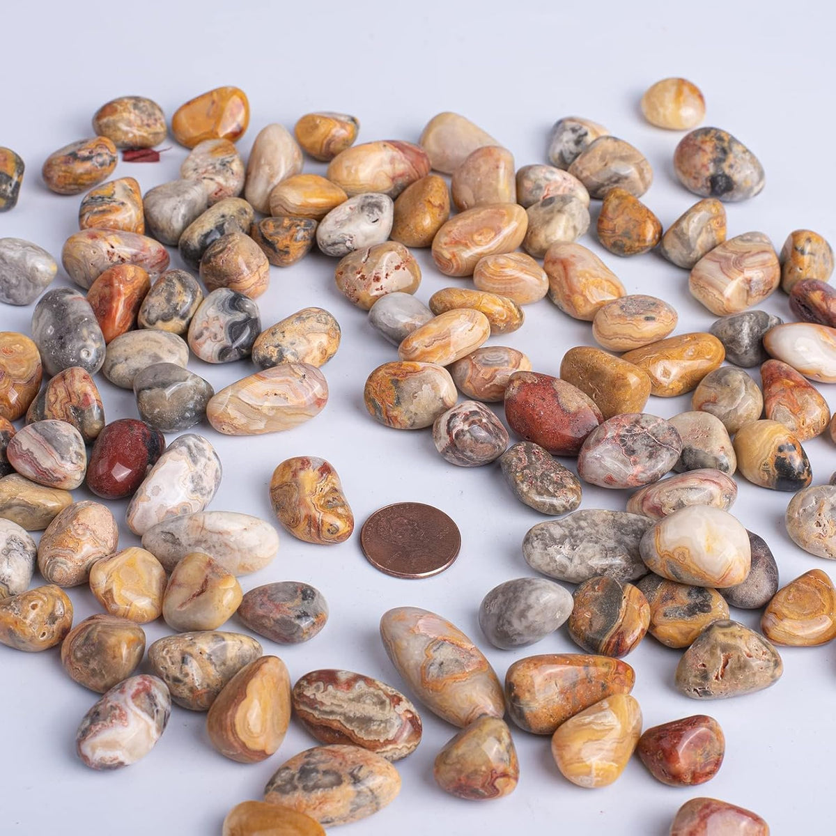 SigMntun Polished Crazy Lace Agate Crystal Stone Set - 72 Pcs, 0.5" 10 oz Handpicked Natural Tumbled Gemstones Rocks, Pebbles for Reiki, Chakra, Healing, Home Decor