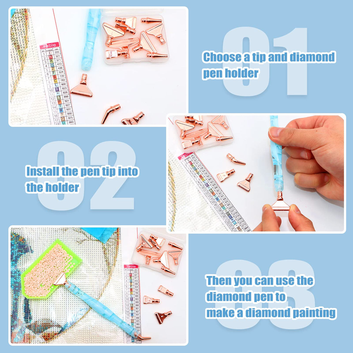 ZYNERY 30 PCS Diamond Painting Pens Kit, 13 PCS Stainless Steel Tip for Diamond Painting Accessories with 12 Clay, Diamond Art Pens 5D Diamond Painting Tools for DIY Craft (Blue)