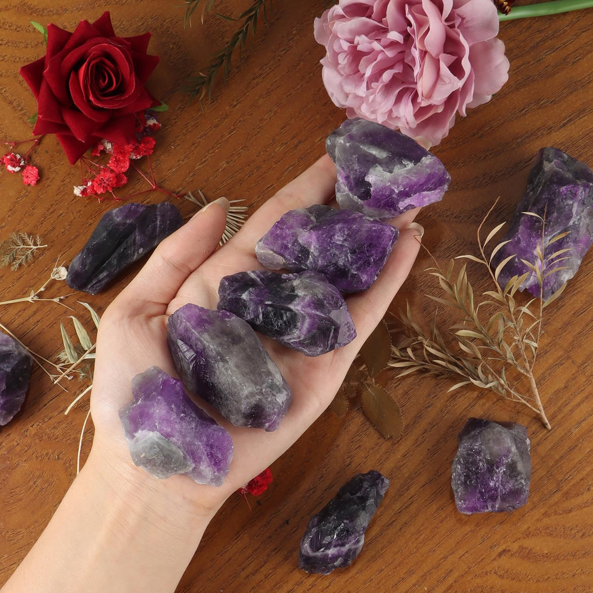 Amethyst 1lb Natural Rough Stones Crystal Large Raw Amethyst Crystals Bulk Healing Gemstones for for Cabbing, Tumbling, Cutting, Lapidary, Polishing, Reiki Crytsal Healing