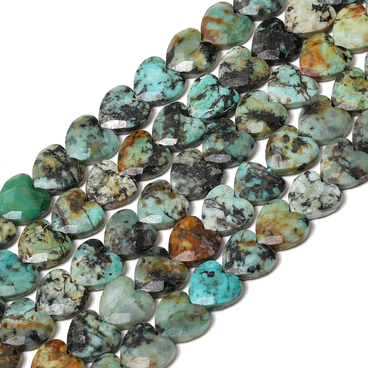 Nitopupu 22pcs Faceted Heart Stone Beads Natural African Turquoise Bead 8mm Crystals and Healing Stones for Jewelry Making Supplies,Friendship Bracelet Kit,Love Gifts