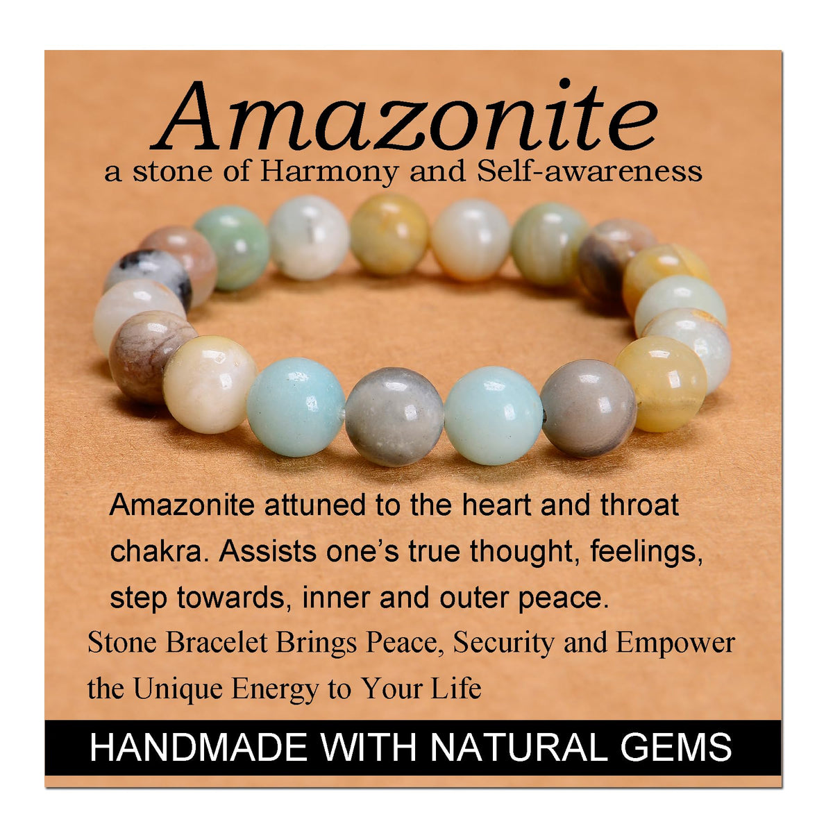 MASSIVE BEADS Mulitcolor Amazonite - Stone of Harmony - Handmade Yoga Stretch Elastic Bracelet Natural Stone Crystal Healing Power Energy Gifts for Unisex Adult 10mm
