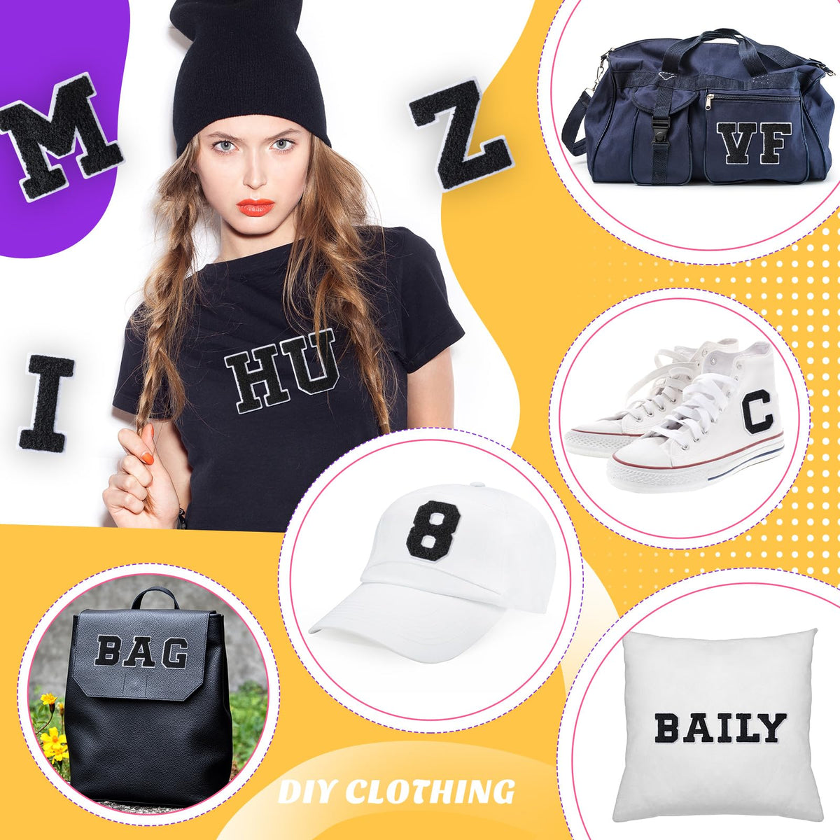 Lyrow 72 Pieces Chenille Letters Patches Iron on 3. 2 H x 2. 2 W Letters and Numbers a to Z Alphabet, Numbers 0 to 9 Embroidery Applique Patch for Clothing Backpacks Hats DIY Supplies(Black and White)