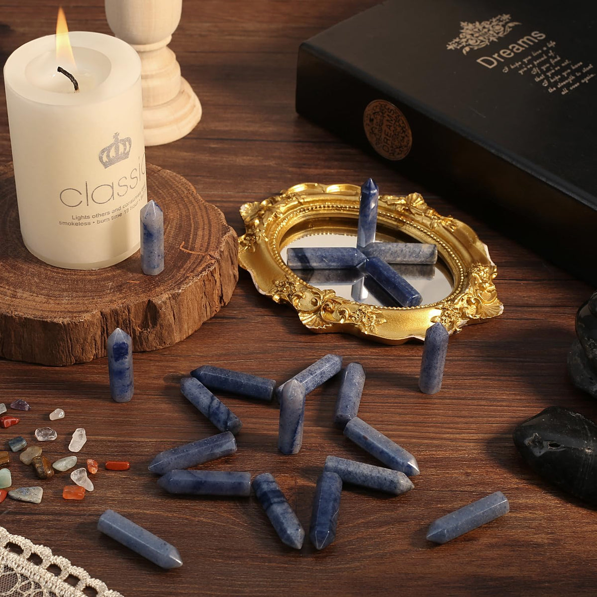 QINJIEJIE Blue Aventurine 20 PCS Healing Crystals Stones Sets Wands Bulk Natural Pocket Crystal Towers Assorted Pointed Reiki Gemstones Polished Energy Meditation Chakra Gifts for Women Men