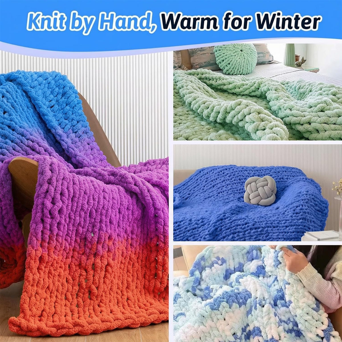 parknshop Upgraded Chunky Knit Loom (48"/60") - Premium Beech Wood Large Blanket Knitting Loom with Screw Fastening, No-Needle DIY Weaving Board for Beginners, Scarves & Handmade Blankets (48")