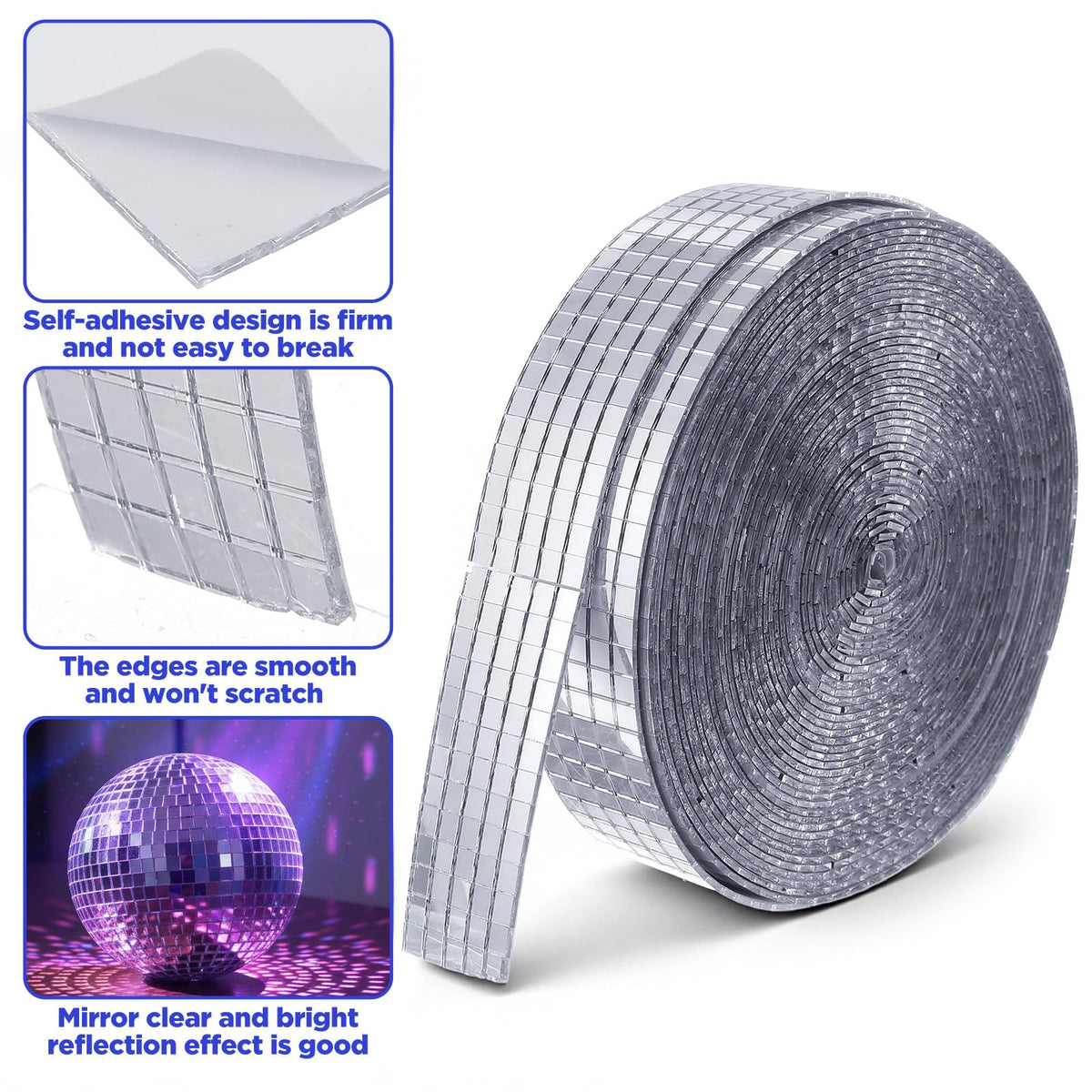 Afcabakila 15000PCS Disco Ball Mirror Tiles Self Adhesive Mosaic Tiles for Crafts, 5x5 mm Disco Ball Tapes Stickers Small Square for Interior, Vases, Photo Frames,and DIY Decoration Accessory
