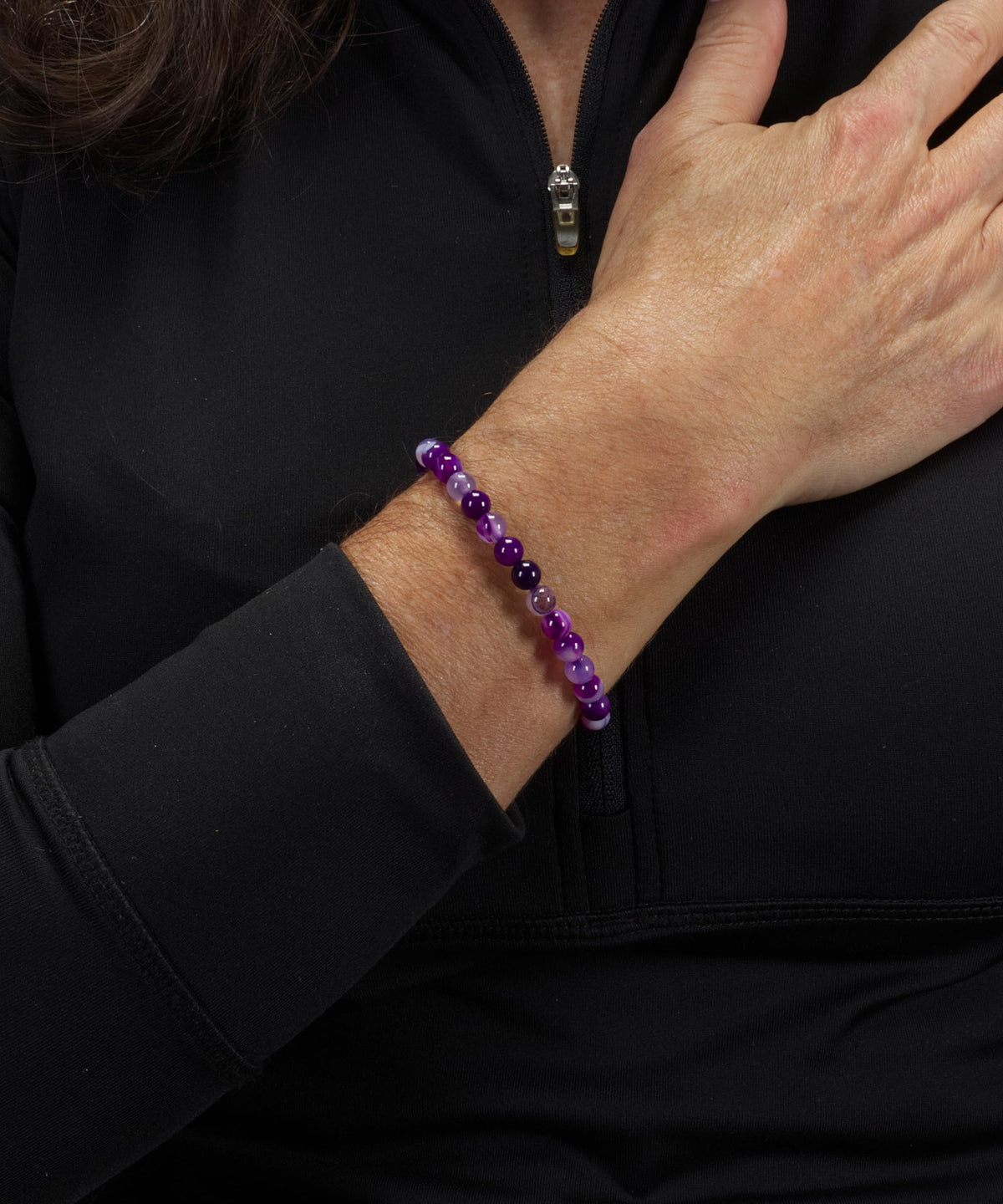 Cherry Tree Collection - Small, Medium, Large Sizes - Gemstone Beaded Bracelets For Women and Men - 6mm Round Beads (Lace Agate Purple - Medium)