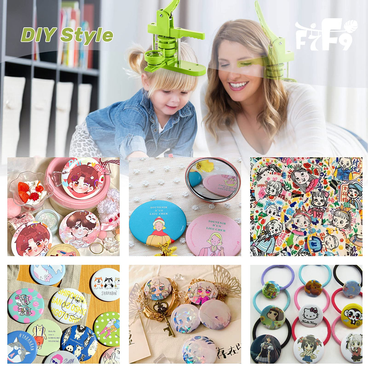 3 in 1 Button Maker Machine,Multiple Sizes 1/1.25/2.25 inch DIY Pin Badge Press Kit with Circle Cutter,300pcs Button Parts,Perfect Craft Gift for Kids Adults Birthday Christmas& Small Business