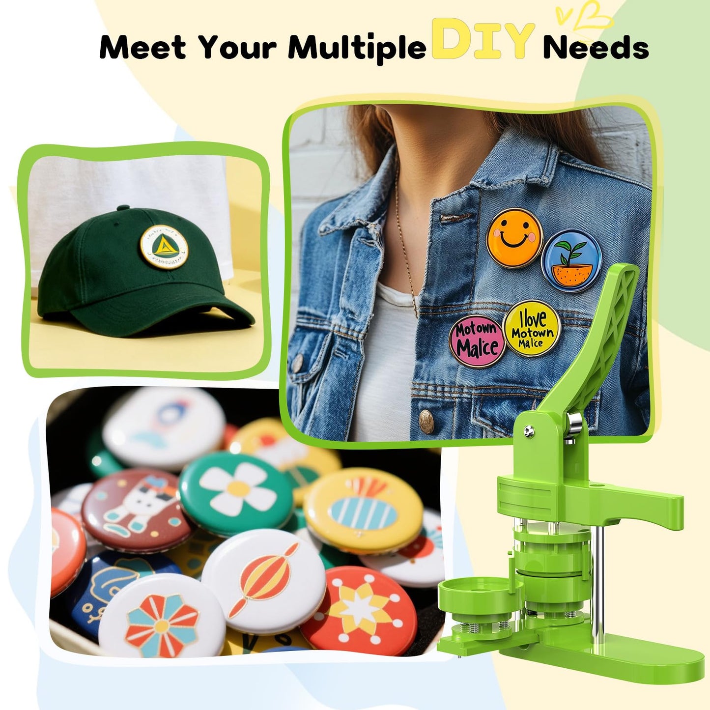 Aiment Button Maker Machine Multiple Sizes 200Pcs, Badge Maker 1.25+2.25 inch for Kids, Badge Press Machine with 200 Sets Button Making Supplies & Cutter & Cutting Mat (Green, 32/58mm)