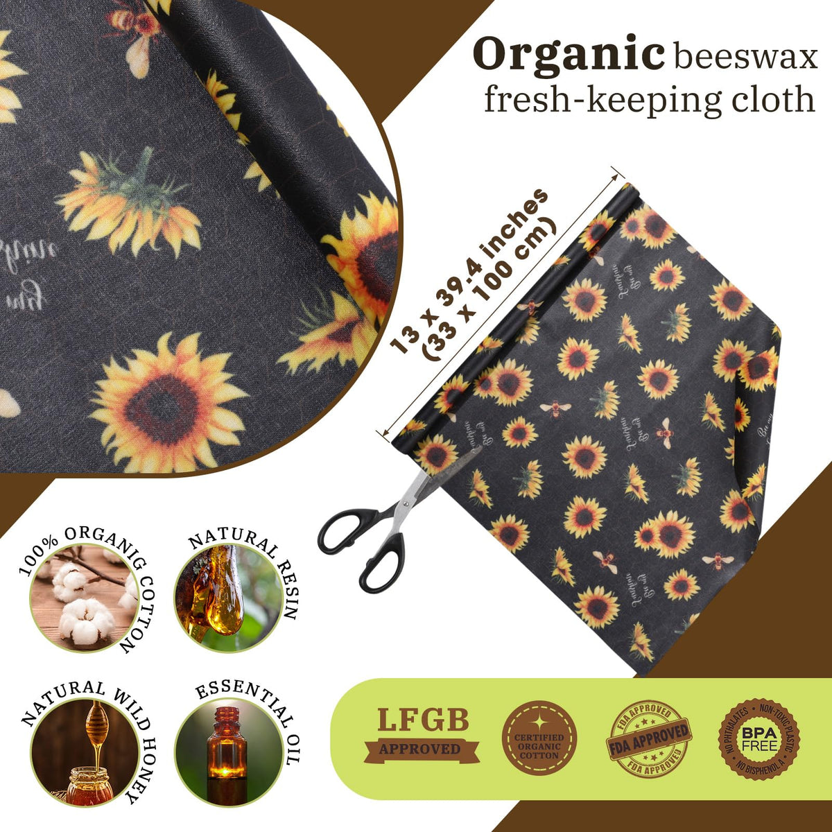 3 Rolls Reusable Beeswax Wraps for Food 13 x 40 Inches Bees Wax Wraps Reusable Food Storage Wrap Beeswax Paper Roll for Bread Sandwich Cheese Fruit Snacks(Bee)