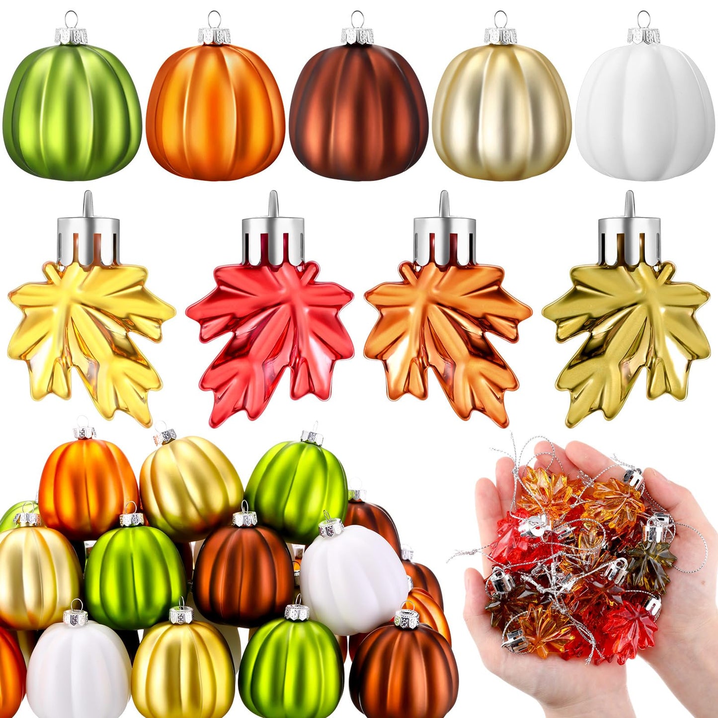Vercraft 54 Pcs Fall Hanging Ornaments for Tree Pumpkin Maple Leaves Ornaments Plastic Hanging Pendant Autumn Decorations for Table Fireplace Christmas Tree Party Supplies