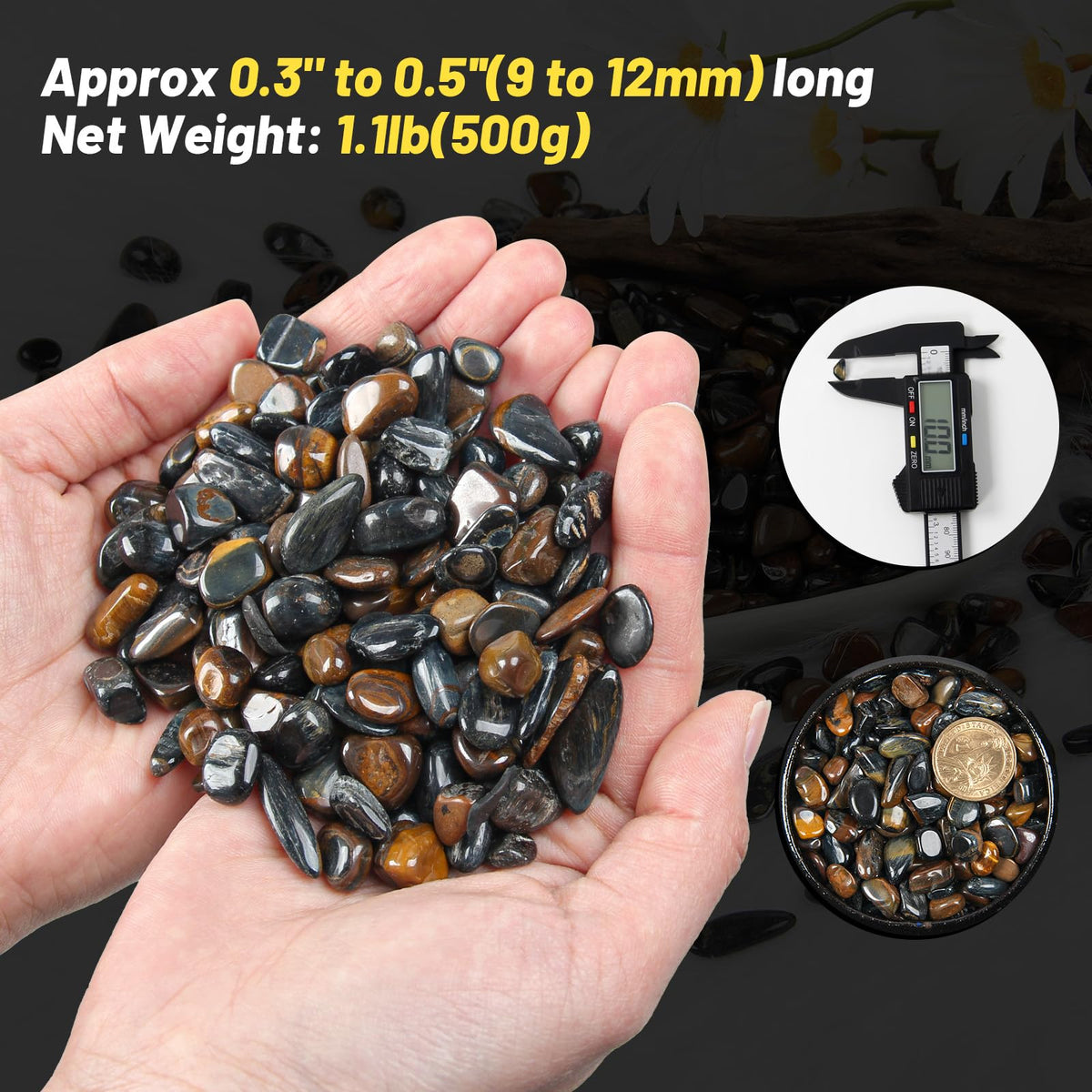 1.1lb Natural Crushed Blue Tiger Eye Crystal Tumbled Chips-Healing Crystals Chips Bulk, Crushed Crystal Gemstones for Crafts, Beautiful Package for Gift (Blue Tiger Eye)