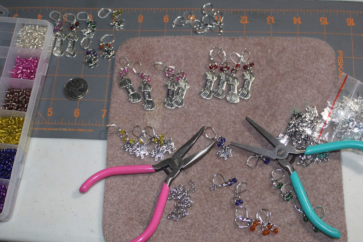 6 Removable Locking Stitch Markers for Knitting and Crocheting - Colourful Sheep and Yarn Charms - Set of 6 Progress Markers - Crochet Earrings by Morgan Curio