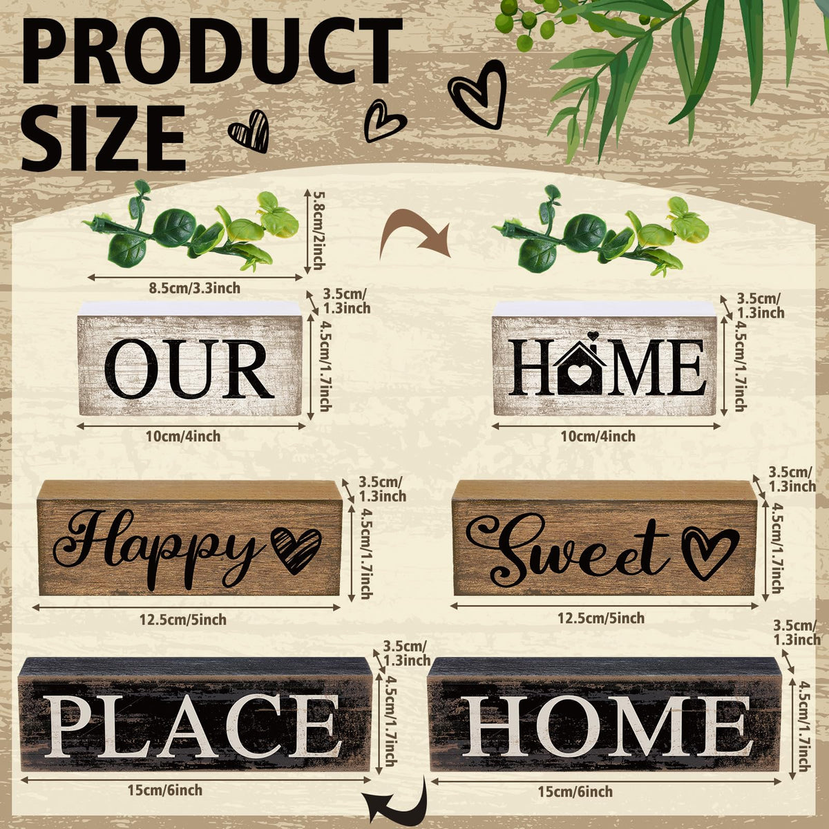 Briwooody 4 Pcs Farmhouse Wooden Table Decor Reversible Sweet Home Tiered Tray Decor Rustic Eucalyptus Leaves Wood Block Sign Gifts for Home Table Kitchen Shelf Decoration