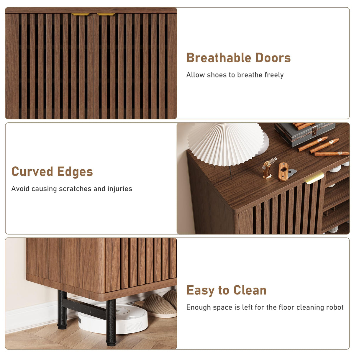 MilleLoom 6-Tier Shoe Cabinet with Doors, Wooden Shoe Storage Cabinet Organizer, Louvered Doors, Freestanding Narrow Entryway & Hallway Shoe Rack, Holds 24 Pairs, Dark Walnut