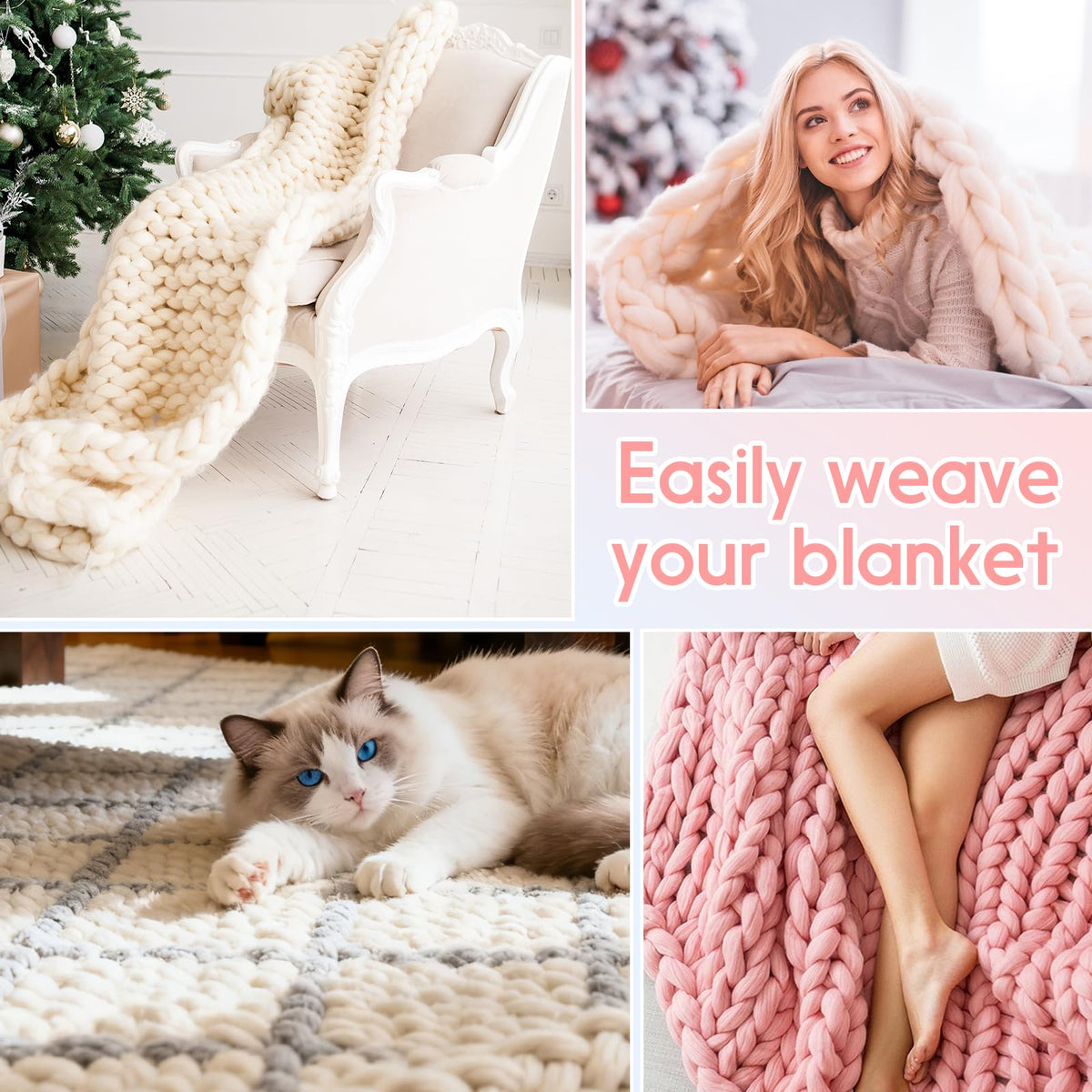 Ziimaikery 64 Inch Wooden Chunky Blanket Knitting Loom, Chunky Knitting Loom for Blanket Making Adjustable DIY Frame for Bulky Yarn Projects, Reusable Crafting Tool for Beginners (64inch)