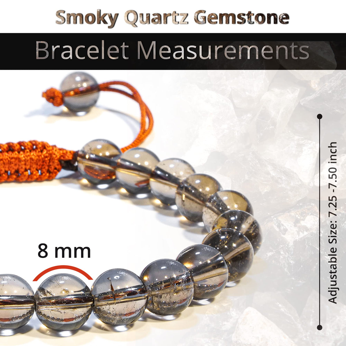 ANAYA AGATE Healing Crystal Bracelet – Chic Gemstone Bracelet for Men and Women – 8mm Round Bead Bracelets for Spiritual Healing, Protection, Positive Energy - Smoky Quartz