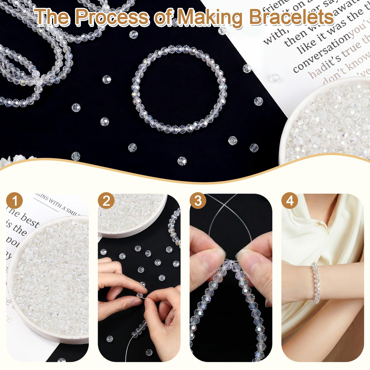 ZHIYUXI 400pcs Crystal Beads for Suncatchers Glass Beads for Jewelry Making for Keychain Making 6mm Rondelle White Clear Sun Catcher Beads & Bead Assortment Bulk Bracelets Arts and Crafts