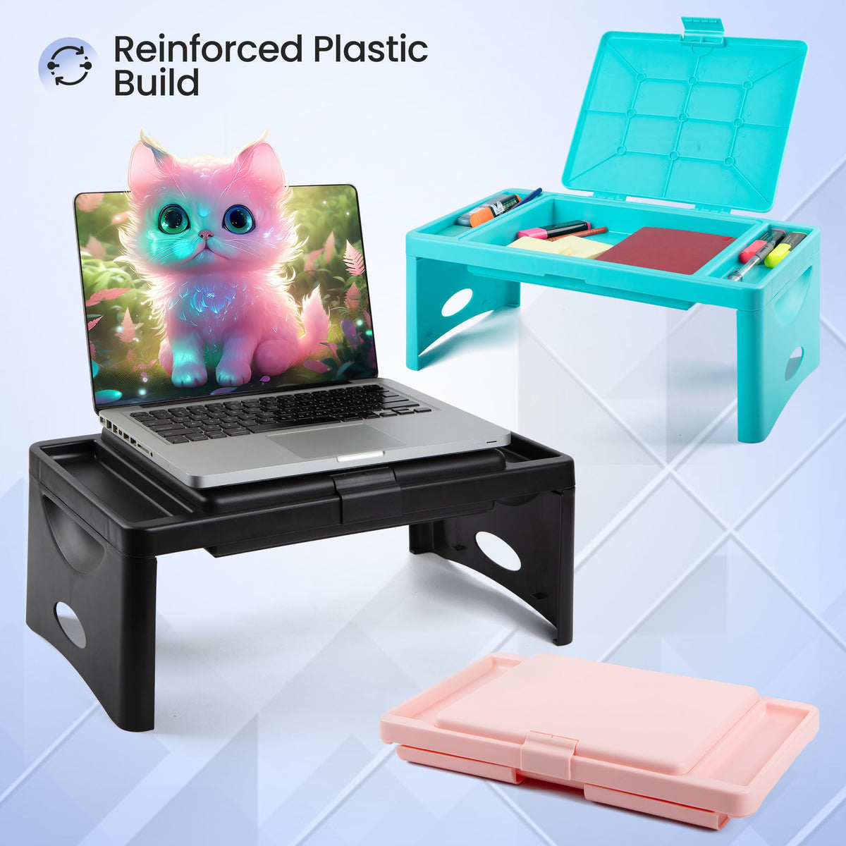 Loddie Doddie Foldable Lap Desk - Teal Blue, 9.75 x 12 in - Portable Desk & Lap Table with Storage Pocket - Table for Bed & Laptop Bed Tray - Car Seat Tray for Kids Travel