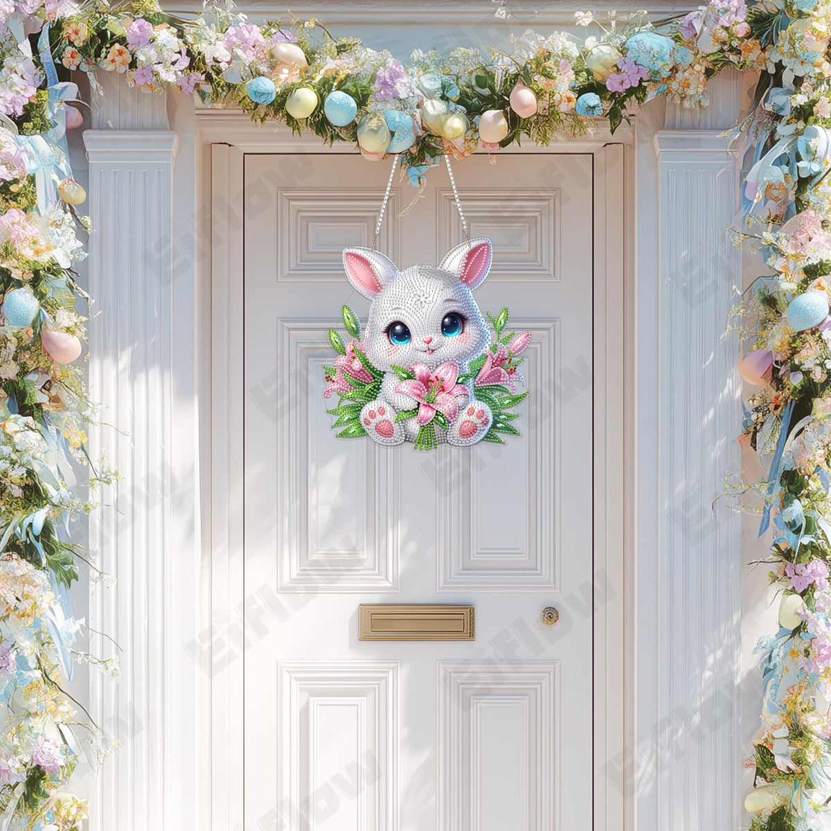 Eiflow Acrylic Diamond Art Hanging Kit for Adults, DIY Diamonds Painting Door Hanging Board Kit, Special Crystal Diamond Art Painting Pendant Ornament (Easter Rabbit)