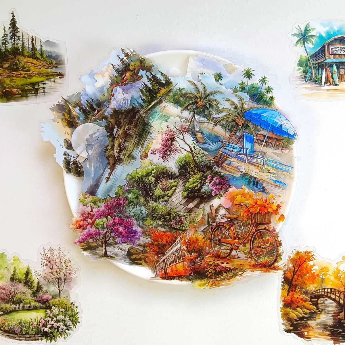 Ychsring Nature Landscape Stickers Set - 120 Pcs Clear PET Travel Stickers for Scrapbooking, Journaling, Junk Journal, Collage - Waterproof Transparent Mountain Forest Beach for Scrapbook Supplies