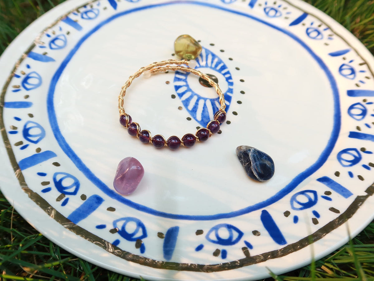 PSEEHEE Handmade Genuine Amethyst Beads 14k Gold Filled Wire Wrapped Bracelet, Birthstone Chakra Healing Crystal Chips Adjustable Bangle Cuff Jewelry Gift for Women Men