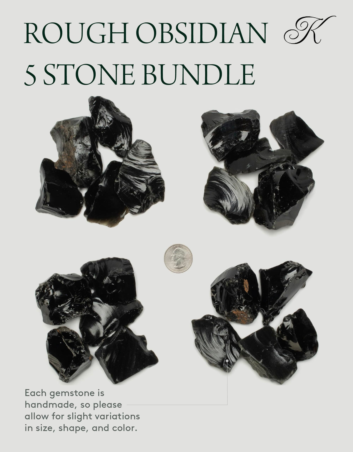 KALIFANO Rough Obsidian 5 Stone Bundle with Healing & Calming Effects - AAA Grade High Energy Raw Obsidiana - Reiki Crystal Used for Rock Lapidary (Family Owned and Operated)