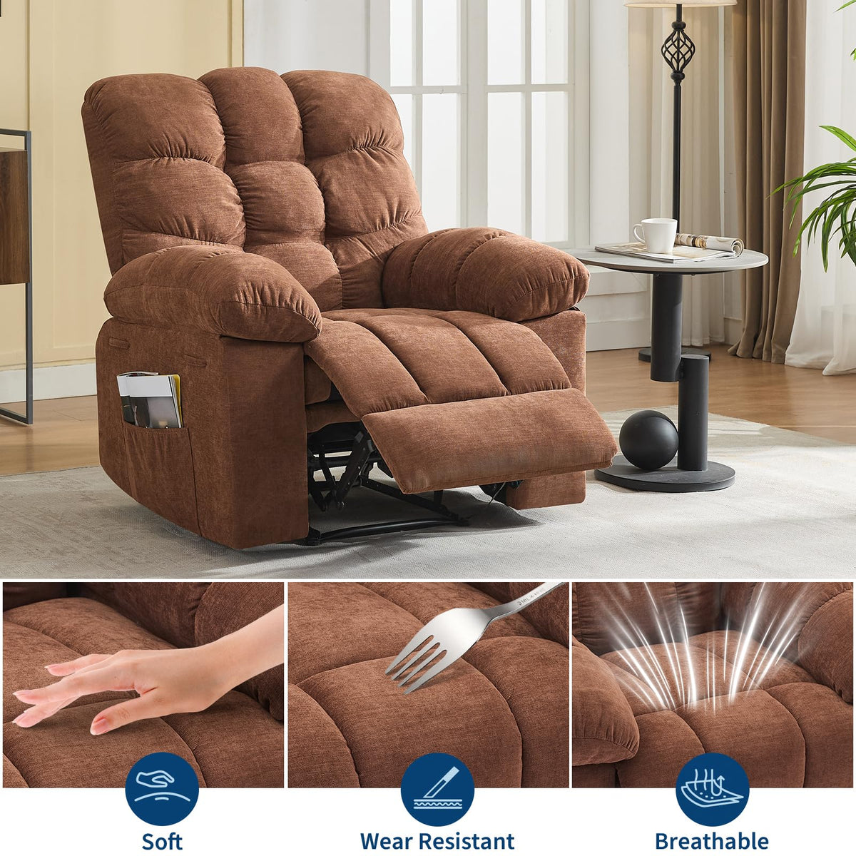 Garvee 21.4in Wide Recliner Chair,Massage & Heat Recliner Chair for Adults,Home Theater Seating with Lumbar Support,Ergonomic Breathable Fabric Nursery Rocking Chairs for Living Room