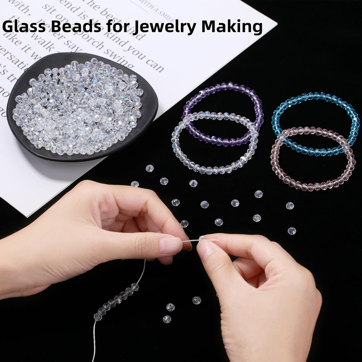 ZHIYUXI 400pcs Crystal Beads for Suncatchers Glass Beads for Jewelry Making for Keychain Making 6mm Rondelle White Clear Sun Catcher Beads & Bead Assortment Bulk Bracelets Arts and Crafts