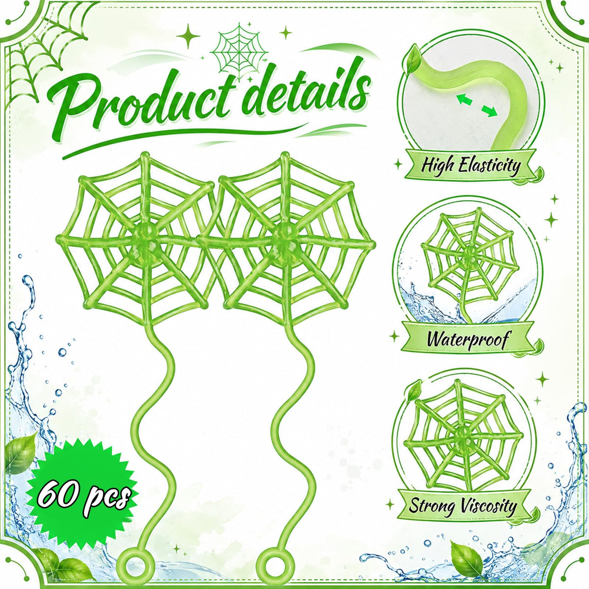 Thenshop 60 Pcs Halloween Sticky Spider Web Party Favors Glow in the Dark Sticky Web Hand Toys for Kids 6.3 Inch Goodie Bag Stuffers for Classroom Prizes Birthday Party Supplies