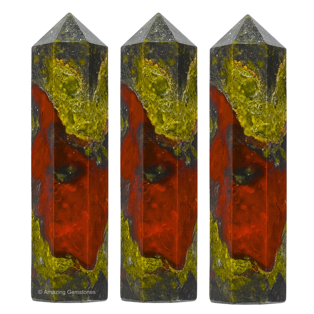 Amazing Gemstone Dragon Bloodstone Crystal Points Bulk Healing Crystals - Pack of 3 Single Terminated Healing Wand Point Bulk Crystals for Crafts, Crystal Grid, DIY Work - Premium Crystals