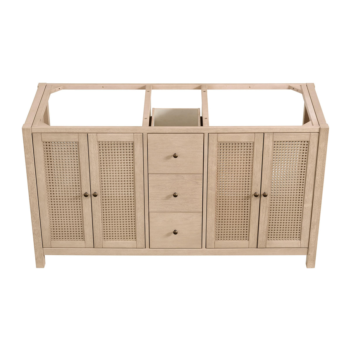 Alaterre Furniture Lucca Bathroom Vanity - Freestanding Cabinet Without Sink - 60 Inch Wood Bathroom Vanity with Soft-Close Doors and Three Drawers - for Double Sink Cabinet (Natural)