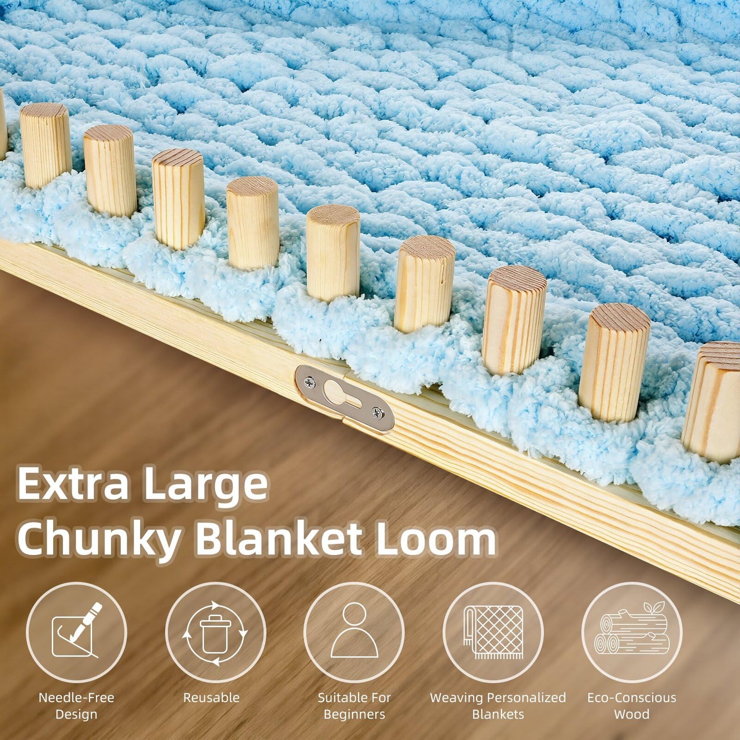 ARTACE 46" Chunky Blanket Loom, Large Adjustable Wooden Loom Frame, Hand Knitting Kit for Adults Beginners, DIY Chunky Throw Blanket Making Kit