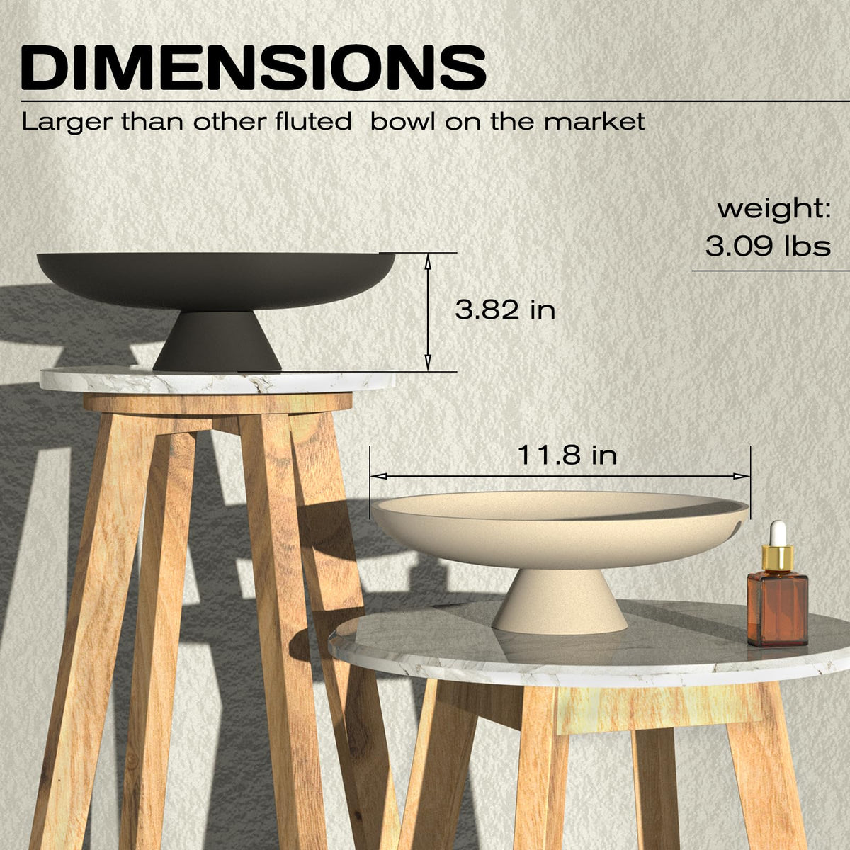 Wageso Modern Concrete Pedestal Fruit Bowl – Handmade 12" Centerpiece for Kitchen Counter, Coffee Table & Entryway – Non-Slip Cork Base, Heavy Duty Home Decor Tray for Keys, Storage – Beige