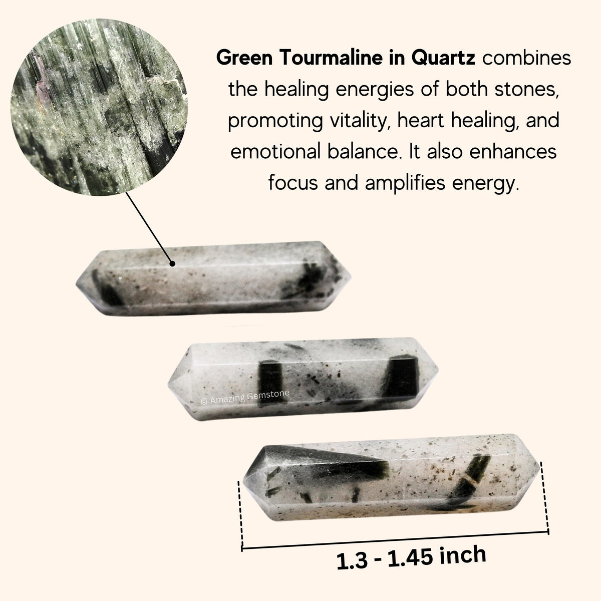 Amazing Gemstone Green Tourmaline in Quartz Crystal Points Bulk Healing Crystals Stones - Pack of 3 Double Terminated Healing Wand Point Bulk Crystals for Craft