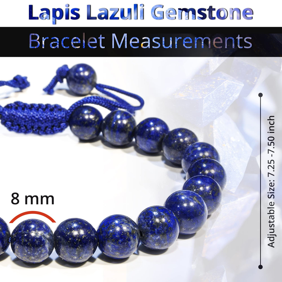 ANAYA AGATE Healing Crystal Bracelet – Chic Gemstone Bracelet for Men and Women – 8mm Round Bead Bracelets for Spiritual Healing, Protection, Positive Energy - Lapis Lazuli