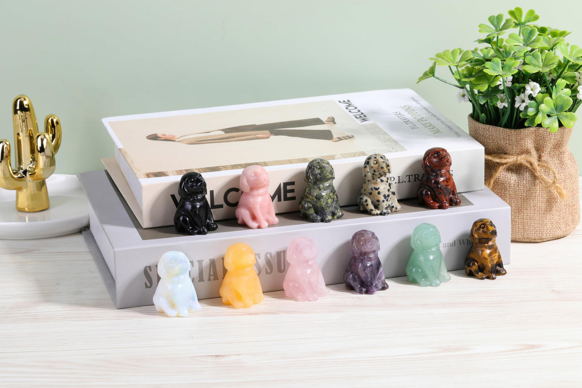CrystalTears Green Aventurine Crystal Dog Ornament, Cute Dogs Gifts for Women Dog Lovers Men Christmas, 1.5” Lucky Healing Gemstone Labrador Dogs Puppy Figurine Statue for Home Office Desk Decor
