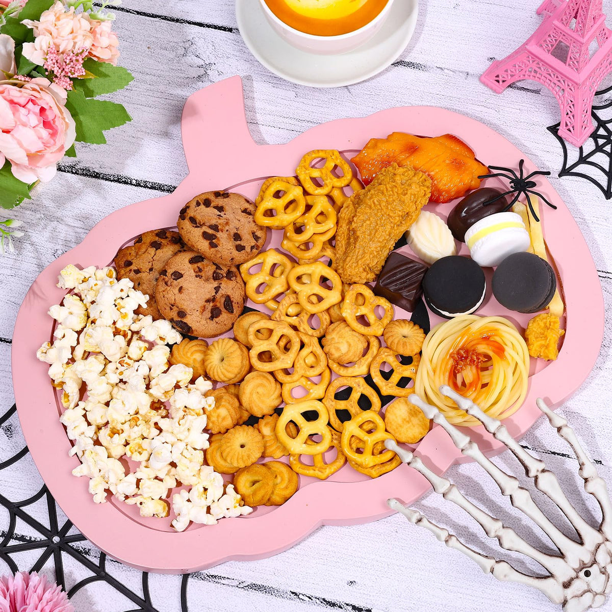Whaline Halloween Pumpkin Charcuterie Board Pink Pumpkin Wooden Serving Tray Cute Wood Appetizer Board Serving Platter for Home Holiday Party Dinnerware Supplies