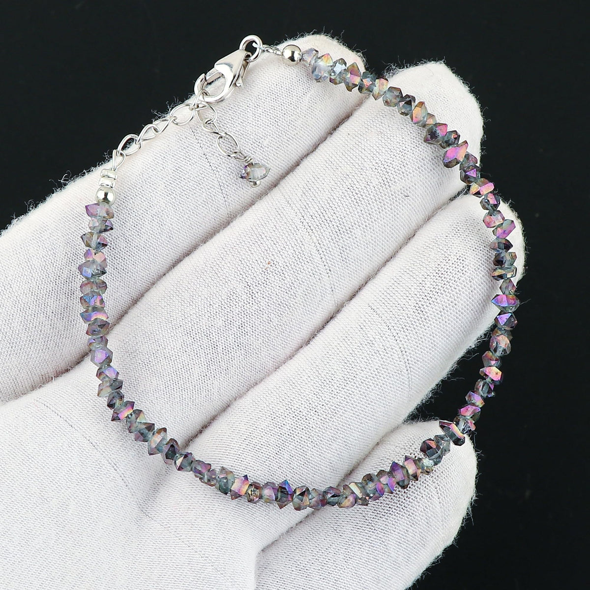 CRYSTALIS Natural Raw Colorful Herkimer Diamond Quartz Nuggets Adjustable Bracelet, High Grade Gemstones, Chakra Healing Stones, Gift Jewelry, 925 Sterling Silver Womens Bracelet 8 inch