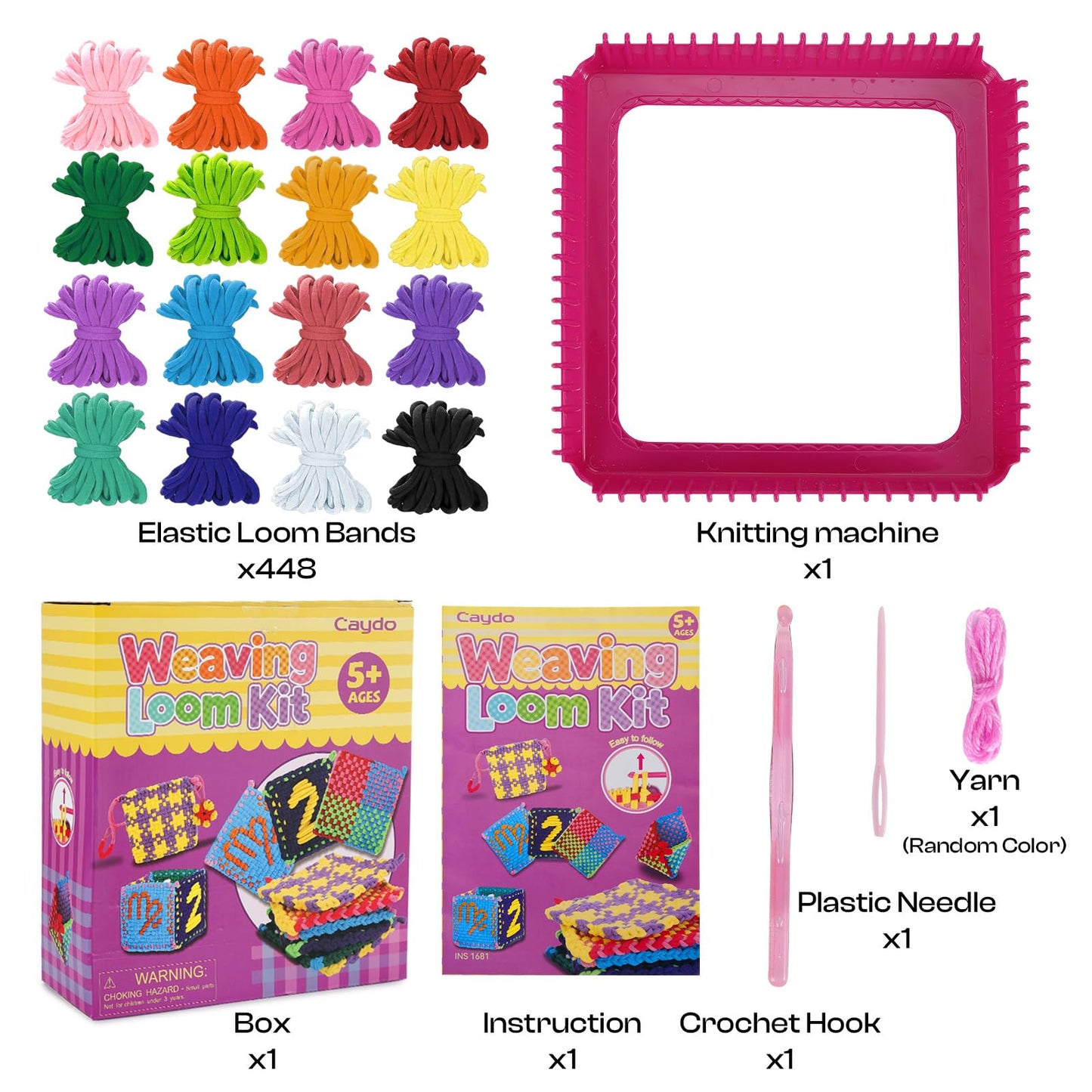 Caydo Weaving Loom Kit Toys, Pot Holder Loom Kits Includes 448 (16 Colors) Craft Loops and Matching Tools, DIY Art and Craft for Adults, Potholder Loom Activity for Gift