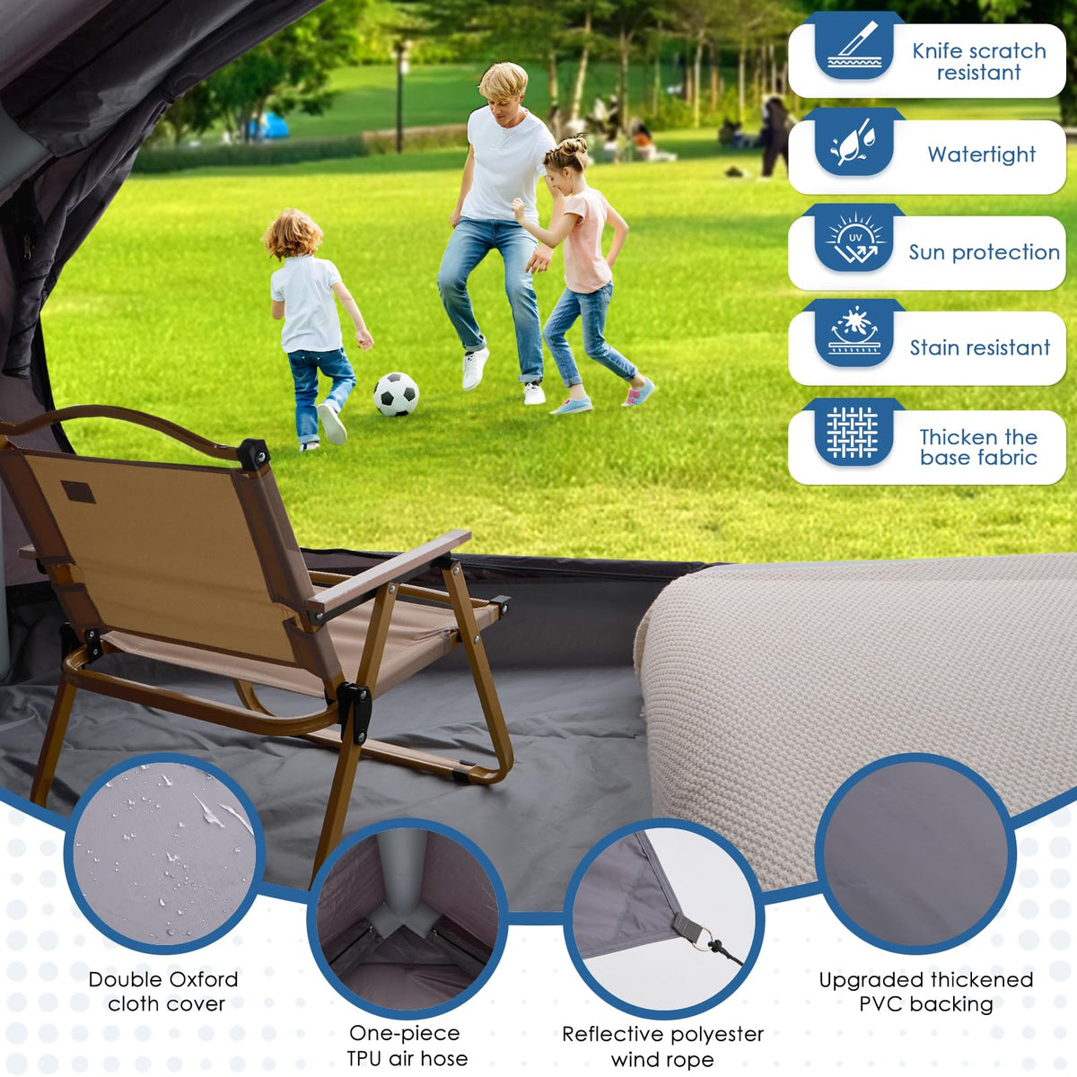 Inflatable Camping Tent for 4-6 Person, with Electric Air Pump, 4 Season Waterproof Windproof, Clear Skylight & 420D Oxford Waterproof, Air Tent with Mesh Windows/Doors